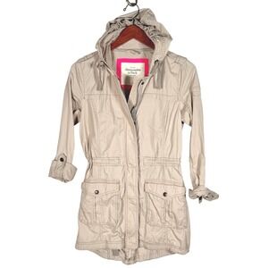 VTG Abercrombie & Fitch y2k Womens Utility Field Jacket Hooded Khaki XS Bella